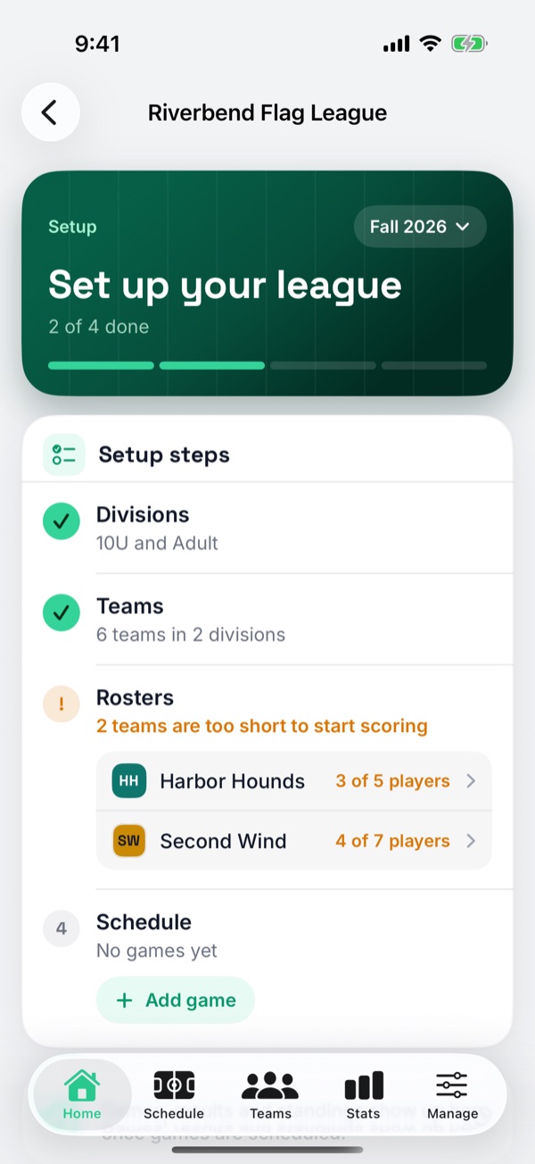 A new league's setup checklist in StatHawk