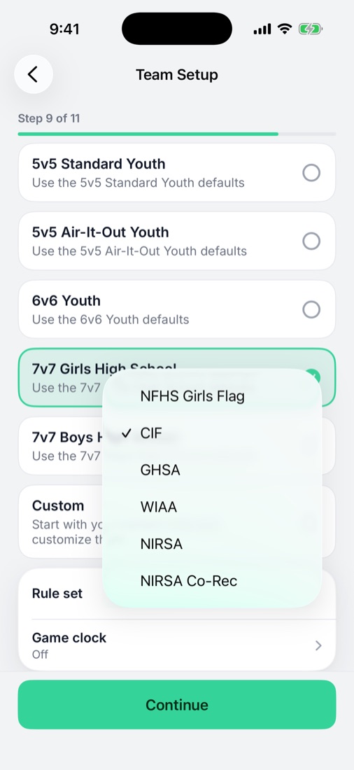 StatHawk team setup with the CIF rule set selected