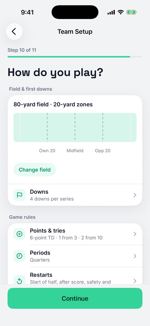 StatHawk team setup with the NFHS rule set